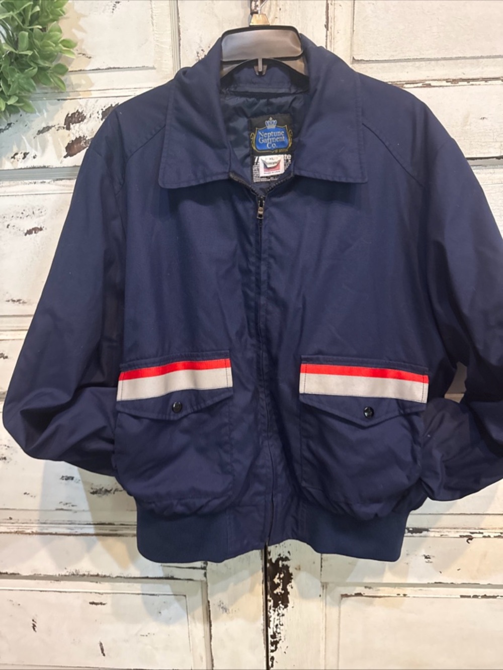 Women’s postal blue Zip-Front Jacket with Stripe bomber letter carrier XL